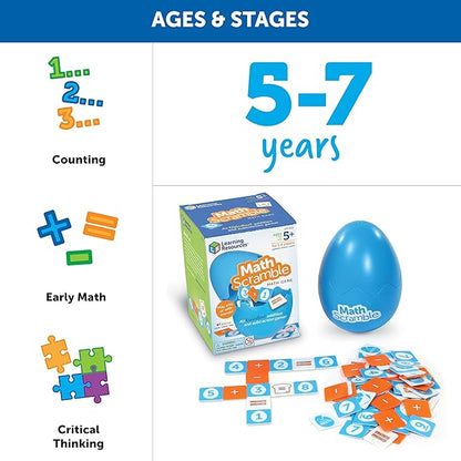 Learning Resources Math Scramble Game,Educational Games for Kids, Math Games for Kids, Early Math Skills, Addition and Subtraction Games, 87 pieces, Ages 5+