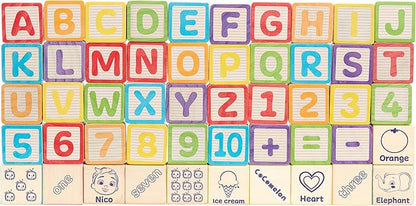 CoComelon 51-Piece Classic ABC Wooden Block Set, Preschool Building Toys, Learning and Education, Officially Licensed Kids Toys for Ages 18 Month, Amazon Exclusive