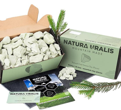 Ural Green Clay | 35oz of Natural Green Clay, Pastel to Verdant Green - Amazing Crunch, Satisfying Earthy, Velvety and Firm Texture, ASMR Sensation