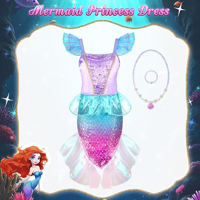 Princess Dress Up Clothes for Little Girls: Princess Costume for Girls Toddler, Unicorn Costume & Mermaid Costume, Girl Toys Age 3 4 5 6 Year Old Girl Birthday Gifts with Cape, Jewelry, etc