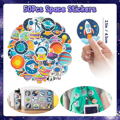 98 Outer Space Party Favors Galaxy Astronaut Birthday Supplies Straw Bubble Silicone Bracelet Keychain Sticker Boy Kid Girl Toy Gift Goodie Bags Stuffer Class Prize Space Themed Party Favors