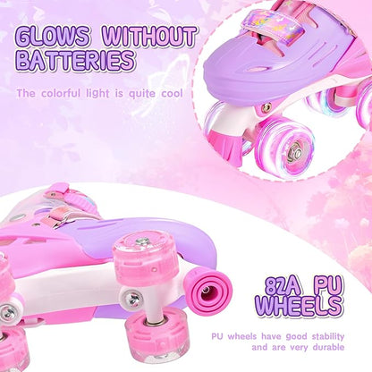 2PM SPORTS Roller Skates for Girls Boys Kids Age 4-6 5-8 6-12 8-12 with Light Up Wheels, Adjustable Youth Rollerskates Size 10C 11C 12C 13C 1 2 3 4 5 6
