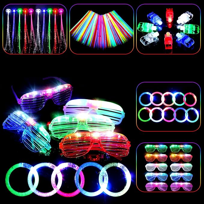 LED Light Up Toys Party Favors for Kids,Glow Sticks, Glow Glasses, Finger Lights,Glow Bracelets,Glow Braids, for Glow Party Favors/ Christmas Gifts /Birthday