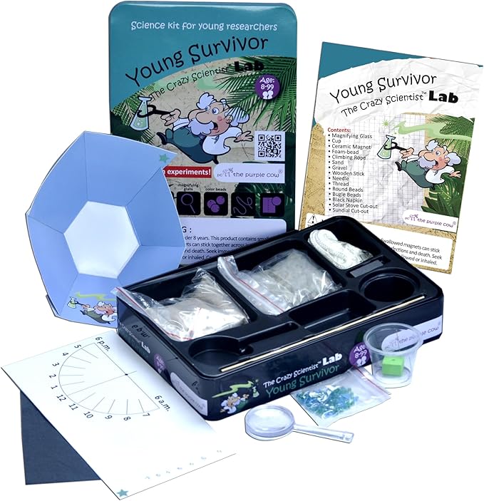The Purple Cow - Young Survivor, Science Kits for Kids from The Famous Crazy Scientist Lab - Survival Skill Box. Kids Science Kits. STEM Educational Games for Kids, Young Survivor Skills, 191