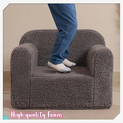 Kids Snuggly-Soft Sherpa Chair, Cuddly Toddler Foam Chair for Boys and Girls, Grey