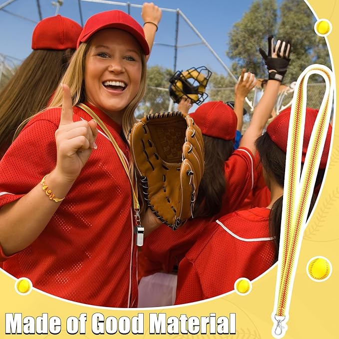 Abbylike 60 Pcs Softball Party Favors Set Softball Gifts for Girls 12 Softball Drawstring Bags 12 Softball Hair Ties 12 Softball Bracelets 12 Lanyards 12 Keychains for Sports Team Party Supplies