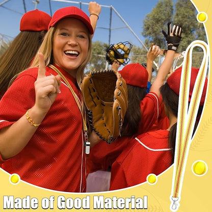 Abbylike 60 Pcs Softball Party Favors Set Softball Gifts for Girls 12 Softball Drawstring Bags 12 Softball Hair Ties 12 Softball Bracelets 12 Lanyards 12 Keychains for Sports Team Party Supplies