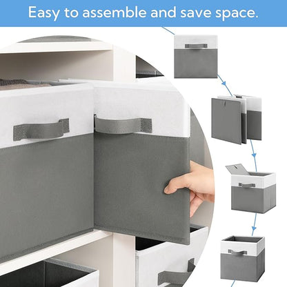 Cupic Cupid 11 Inch Storage Cube, Fabric Cube Storage Bin with Handles, Storage Cube Organizer for Clothes and Toys, Collapsible Cube Bins for Closet, Shelves, Nursery, 6-Pack, Gray and White