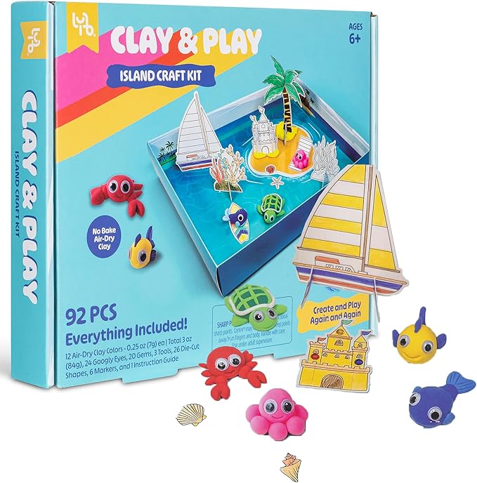 Clay & Play: Island Adventure Craft Kit - 92pcs, DIY All-in-1 Sensory Set, No Bake Air-Dry, Create - Learn - Play, Kids 6+