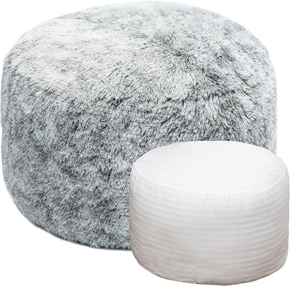 Asuprui Round Pouf Ottoman Stuffed Floor Foot Stool Floor Chair for Living Room Bedroom Modern Foam Foot Rest for Couch 20 in Diameter x 12 Inches Height Ottoman Foot Rest Snow Gray Pouf with Filler