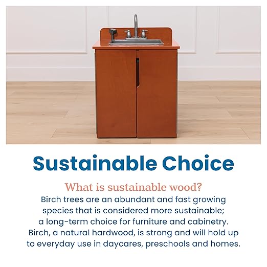 ECR4Kids Play Kitchen Sink, Wooden Playset, Dark Walnut