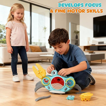 Crawling Crab Gear Set Toy - Tummy Time Musical Crab Toys Stacking & Building Blocks Educational STEM Game for Toddlers & Kids 3-5, 1 2 3 Yr Old Birthday Gift Christmas Stuff for 0-36 Month Boys Girls