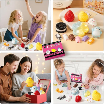 12 Pcs Taba Squishy Toys Pack Include (1 Strawberry,1 Cat Paw,1 Cookie,1 Hamster,1 Chick,1 Penguin,6 Mochi) Cute Taba Sensory Stress Relief Toys,Squishy Fidget Toys Adults,Party Favors Gifts for Kids