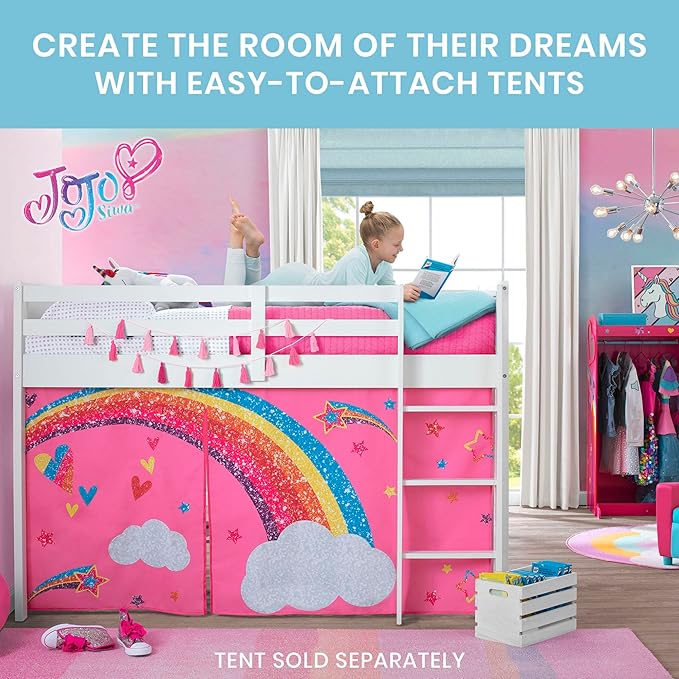 Delta Children Twin Loft Bed with Guardrail and Ladder (Coordinates with Disney Princess & JoJo Siwa Tents Sold Separately), White