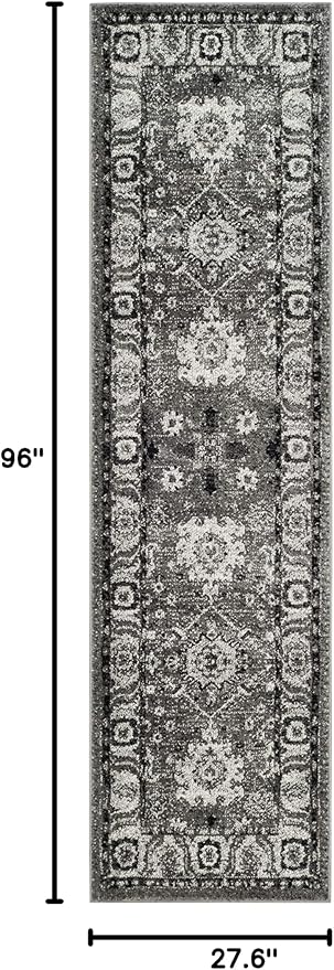 SAFAVIEH Vintage Hamadan Collection Runner Rug - 2'3" x 8', Grey & Black, Oriental Traditional Persian Design, Non-Shedding & Easy Care, Ideal for High Traffic Areas in Living Room, Bedroom (VTH214K)