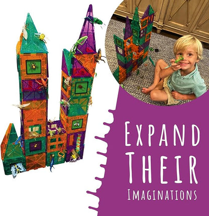 Creepy Archi Tiles - Magnetic Tiles for Kids - Colorful Construction Building Blocks with Bugs, Storage Bag, Stickers, Tweezers - Creative Educational Toys for Toddlers - 100pc Set