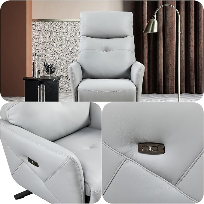 Recliner Chairs for Adults, Living Room Chair with Adjustable Headrest, Euro Contemporary Style Bedroom Chair with Dual Motor, Sofa Chair with USB Charge Port, Light Gray