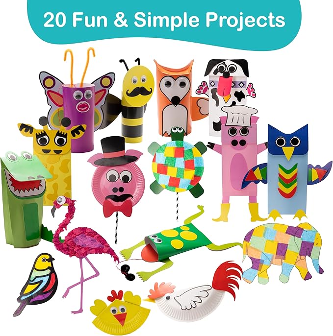 Craftikit® 20 Award-Winning Animal Toddler Arts and Crafts for Kids Ages 3-10 Years, All-Inclusive Animal Craft Kits, Fun Toddler Craft Box for Girls, Boys in Preschool
