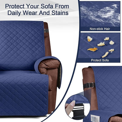 KinCam 100% Waterproof Recliner Chair Cover, Reclining Couch Covers for Pets, Dogs, Recliner Couch Slipcover Furniture Protector with Elastic Straps for Kids(28", Blue)