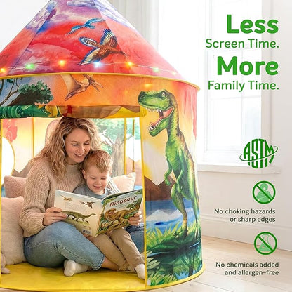 W&O Dinosaur Discovery Kids Tent with Roar Button, Dinosaur Toys and LED Lights - Epic Pop Up Tent for Boys & Girls - Perfect for Indoor & Outdoor Adventures