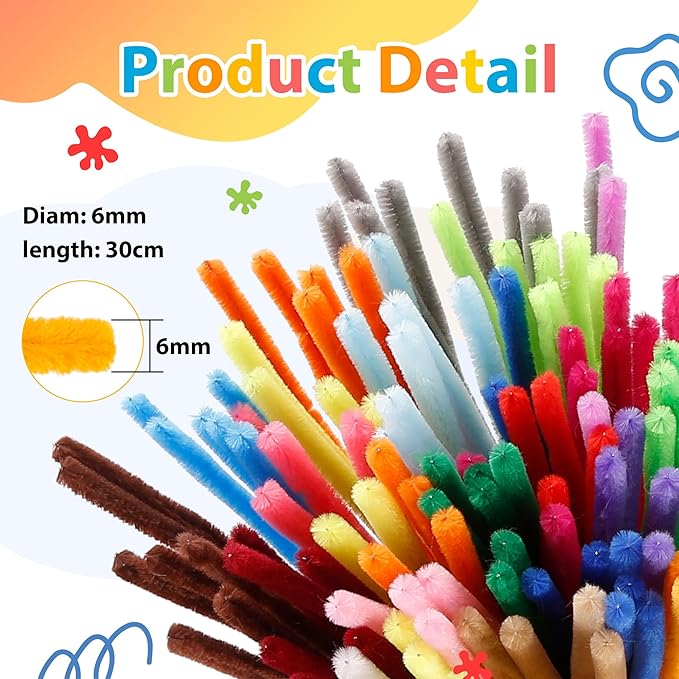 Caydo 200 Pieces Green Pipe Cleaners for Easter Decorations, Glitter Chenille Stems Bulk for Flowers, Leaves and Kids Arts & Crafts Making