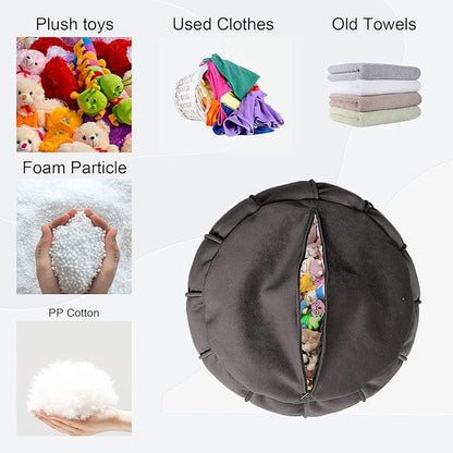 Louis Donné Unstuffed Ottoman Pouf Cover, Eco-Friendly Fabric Pouf Ottoman Floor Chair with Storage Solution for Bedroom, Round Foot Stools for Seating Poufs for Living Room Camper（Dark Brown）