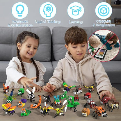 Party Favors for Kids 24 Pack Insect Building Sets, Bulk Educational Bug Blocks Toy for Valentines Day Classroom Prizes, Goodie Bags, Easter,Christmas, Birthday Party Gifts for Boys and Girls