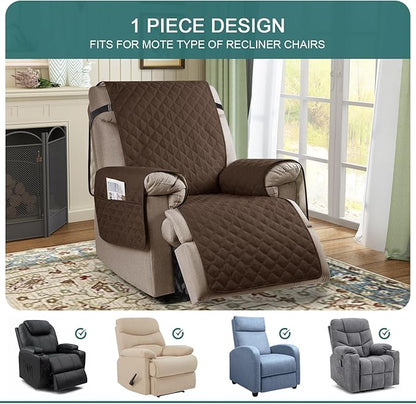 Ruaozz 100% Waterproof Recliner Chair Cover Non-Slip Reclining Cover for Recliner Chair Washable Chair Seat Cover with Elastic Straps for Kids, Dogs, Pets (Dark Brown, 23'')