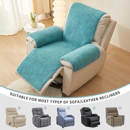 vctops Sherpa Fleece Recliner Chair Cover Super Soft Warm Plush Sofa Slipcover Furniture Protector Non Slip Washable Reclining Chair Cover for Kids, Pets (Lake Blue,22"x82")