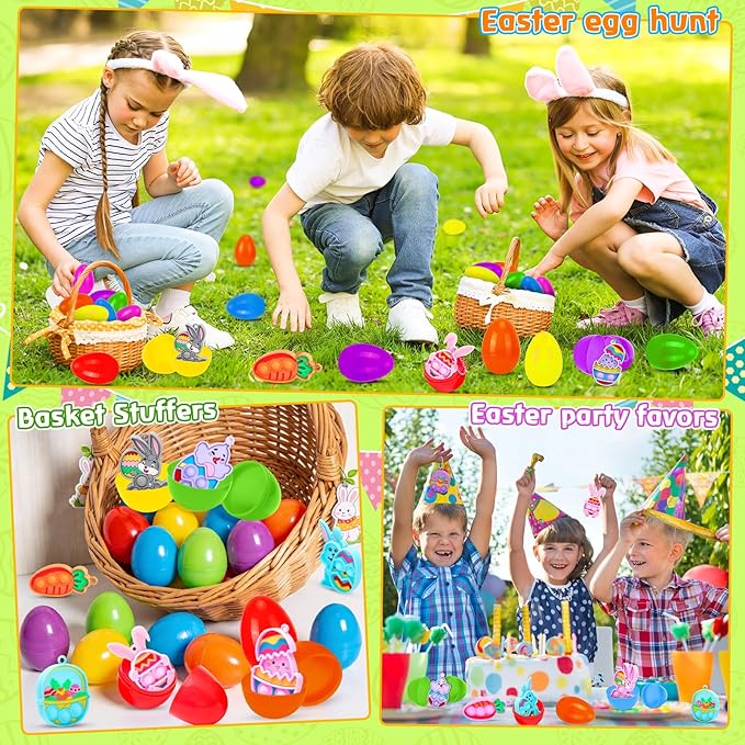 Easter Pop Fidget Toys for Kids, 24 Pack Filled Easter Eggs with Mini Fidget Pop keychain Toys,Idea for Easter Egg Hunt Toys, Basket Stuffers&Party Favors