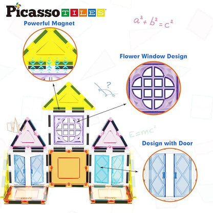 PicassoTiles Magnetic Tiles Magnet Tile Building Blocks Construction Set with 110+ Page IdeaBook Included STEM Learning Toys Toddlers Educational Fun Pretend Play Kids Boys Girls Sensory Toys Ages 3+