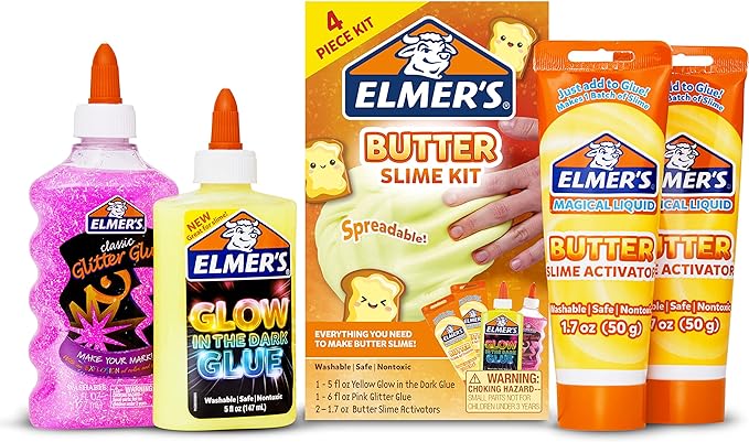 Elmer’s Butter Slime Kit, Includes Elmer’s Glow in the Dark Glue, Elmer’s Glitter Glue, Elmer’s Butter Slime Activator, 4 Count