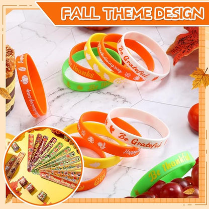 Wettarn 144 Pcs Thanksgiving Slap Bracelets and Silicone Wristbands Bulk for Kids Includes 72 Pcs Snap Bracelets and 72 Pcs Rubber Bracelets Fall Party Favors Autumn Slap Bands for Classroom Prize