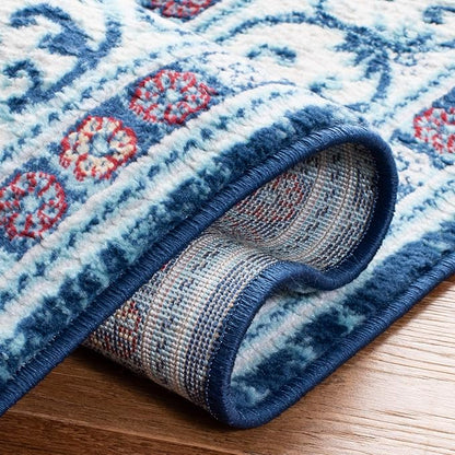 SAFAVIEH Brentwood Collection 4' x 6' Navy / Red BNT870N Oriental Damask Trellis Non-Shedding Living Room Bedroom Accent Rug