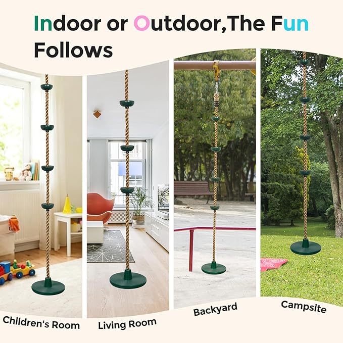 DECORLIFE Tree Swing for Kids, Adjustable Rope Swing Disc Swing for Outside with Platform Carabiners and Strap Outdoor, Playground Accessories, Green