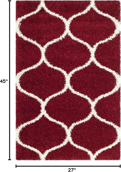 SAFAVIEH Hudson Shag Collection Accent Rug - 2'3" x 3'9", Red & Ivory, Trellis Design, Non-Shedding & Easy Care, 2-inch Thick Ideal for High Traffic Areas in Entryway, Living Room, Bedroom (SGH280R)