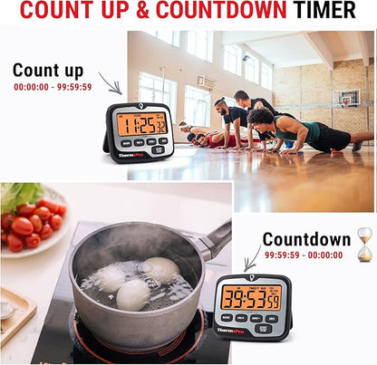 ThermoPro TM01(2 Pack) Kitchen Timers for Cooking with Count Up Countdown Timer, Digital Timer for Kids with Touch Backlit, Study Timers for Classroom Teacher Supplies