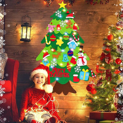 HFATMOS Felt Christmas Tree DIY Wall Hanging Xmas Tree with LED String Lights and 32 Pcs Detachable Ornaments for New Year Party Supplies Home Decor