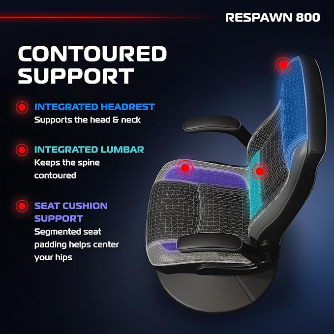 RESPAWN 800 Gaming Chair Floor, Swivel Rocker Gaming Chair, High Back Ergonomic Floor Gaming Chair for Kids and Adults, Gaming Recliner, Floor Rocker Chair with Armrests - Grey