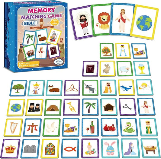 gisgfim 50 Pairs Memory Matching Game Bible Concentration Games for Kids Educational A Fun & Fast Christian Bible Theme Memory Matching Games