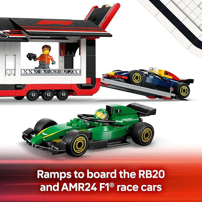LEGO City F1 Truck with RB20 & AMR24 F1 Car Toys - Model Car Building Toy Set for Kids, Boys and Girls, Ages 8+ - F1 Collectible for Fans - Gift Idea for Birthdays - 60445