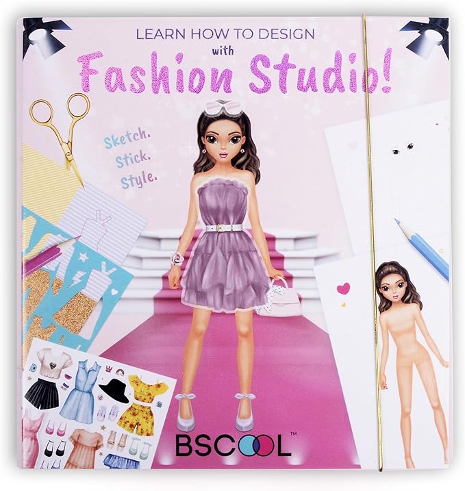 BSCOOL Fashion Studio Drawing, Coloring & Little Designer Creativity Book for Kids 4 and Up with Stickers, Stencils, Textures - Creative Fashion Design Sketchbook for Girls