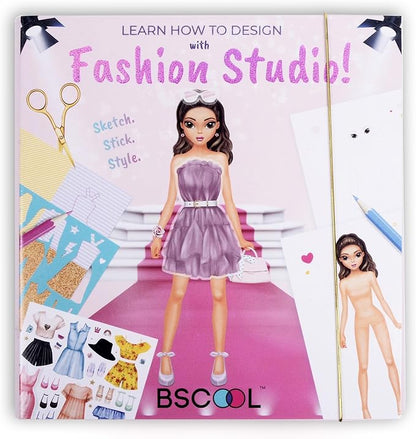 BSCOOL Fashion Studio Drawing, Coloring & Little Designer Creativity Book for Kids 4 and Up with Stickers, Stencils, Textures - Creative Fashion Design Sketchbook for Girls