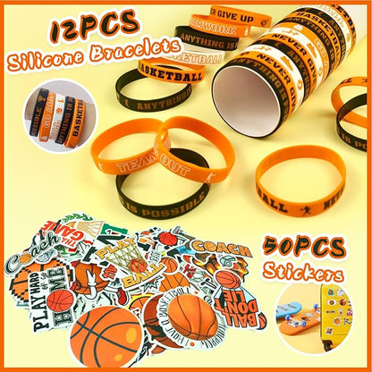 Basketball Party Favors 110Pcs Basketball Themed Birthday Party Supplies Wristbands Basketball Keychains Bracelets Bags Stickers Pinata Filler