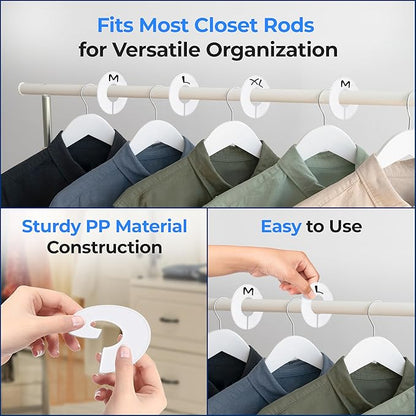 SereneLifeHome 10 Pieces White Plastic Round Hangers - Clothing Rack Size Dividers Closet Organizer/Dividers for Clothing Rack. All White with 1 Bonus Non-Washable Black Marker Pen - SLHASPLT34