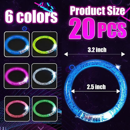 Jeffbaubl 20 Pcs LED Glow Bracelets,6 Color LED Bracelets,Light Up Bracelets,Glow In The Dark Party Supplies for Kids Adults,Light Up Toys Gifts,Bracelets Glow for Birthday Concert Carnival (20 Pack)