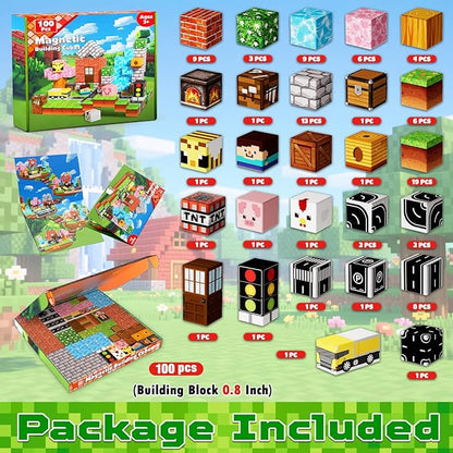 Magneverse 100 PCS 0.8in Magnetic Blocks - Toys, Magnetic Building Blocks Cubes, Stacking Magnets, STEM Toys for School Acitivities, Birthday Gifts for Boys Age 3+ Years Old (Theme: Forests)