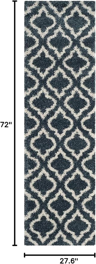 SAFAVIEH Hudson Shag Collection Runner Rug - 2'3" x 6', Slate Blue & Ivory, Moroccan Design, Non-Shedding & Easy Care, 2-inch Thick Ideal for High Traffic Areas in Living Room, Bedroom (SGH284L)