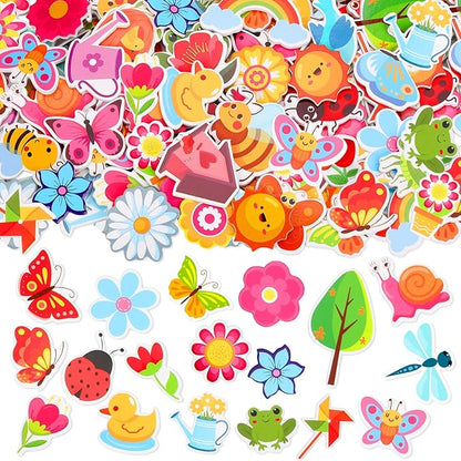 JULBEAR 300 Pieces Spring Foam Stickers Self-Adhesive Cartoon Flower Butterfly Garden Foam Stickers for Kids Spring Theme Party Favors Decoration Classroom School Activity Cards DIY Arts Crafts