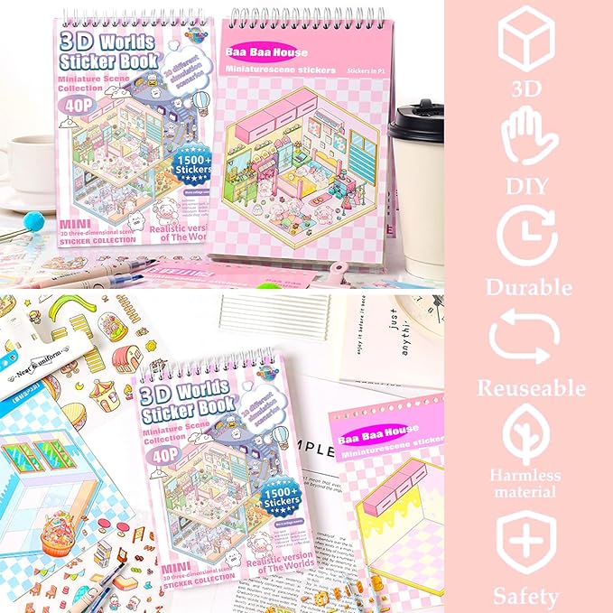 Sticker Book Activity, 20 Sets (1500+) DIY 3D Scene Stickers, Reusable Sticker Book, Mix and Match Creative Sets, Waterproof for All Surfaces, Ultimate Craft Supplies & Party Favors